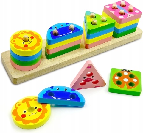 Zestaw klocki Montessori dla dzieci zwierzęta nauka dopasowywania drewniane