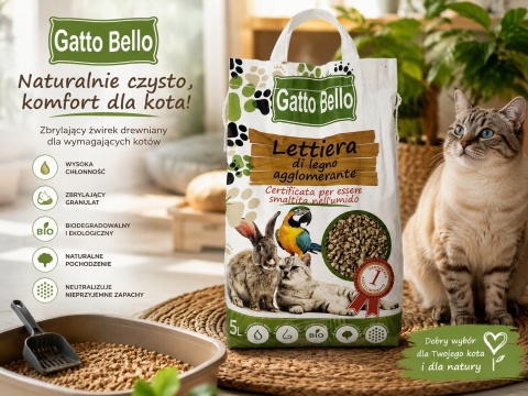 Żwirek Drewniany Zbrylający Gatto Bello 5L Naturalny EKO