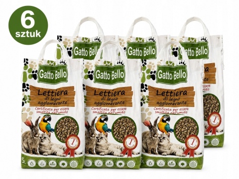 Żwirek Drewniany Zbrylający Gatto Bello 6 x 5L 30L Naturalny EKO