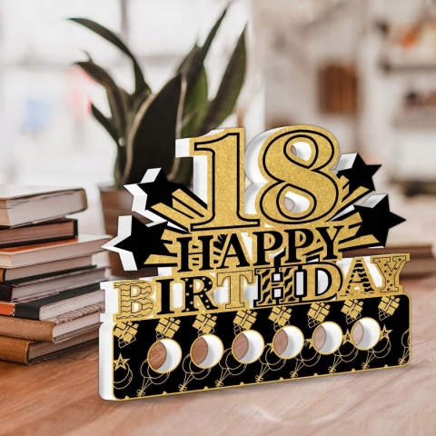 18 Urodziny Drewniana Kartka Prezent na Pieniądze HappyBirthday 18 Lat Stół