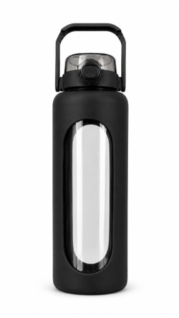 Bidon Szklany 1L Czarny Ze Słomką Uchwyt Telefon BPA Free