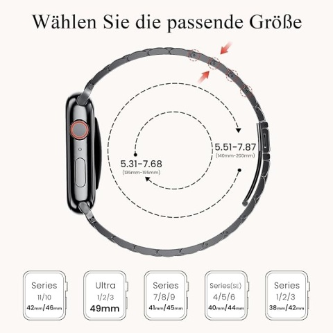 Bransoleta Pasek do Apple Watch 42 44 45 46 49 mm Metalowa Czarna