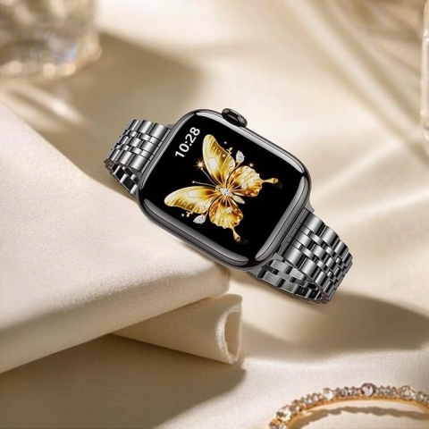 Bransoleta Pasek do Apple Watch 42 44 45 46 49 mm Metalowa Czarna