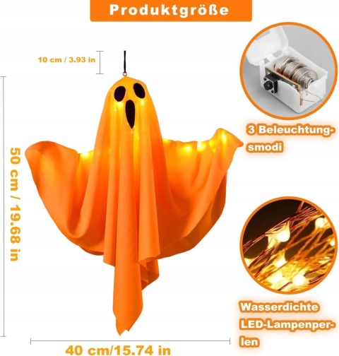DUCHY HALLOWEEN LED 3 SZT WISZĄCE PODŚWIETLANE DEKORACJE POMARAŃCZOWE