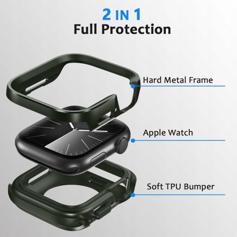 Etui Apple Watch 7 8 9 45mm Metal TPU Pancerne Army Green ZZDZZ