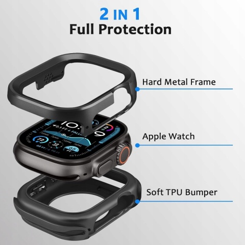 Etui Apple Watch Ultra 49mm Metal TPU Pancerne Czarne ZZDZZ