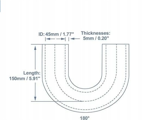 Kolanko silikonowe kąt 180° Uniwersalny 45x150mm Kolor niebieski