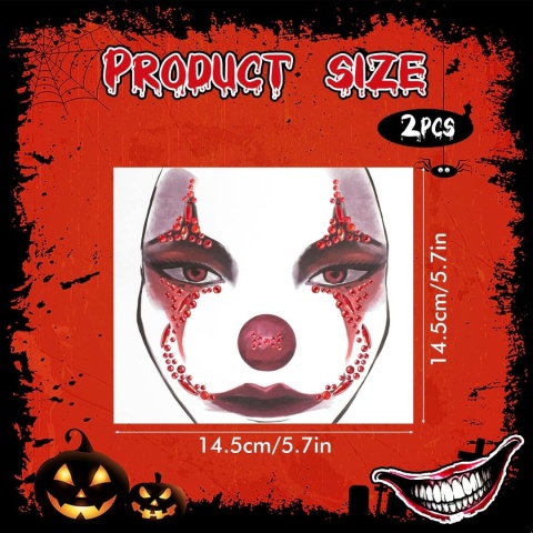 Kryształki Naklejki na Twarz Klaun Halloween Karnawał 2 szt. HOWAF