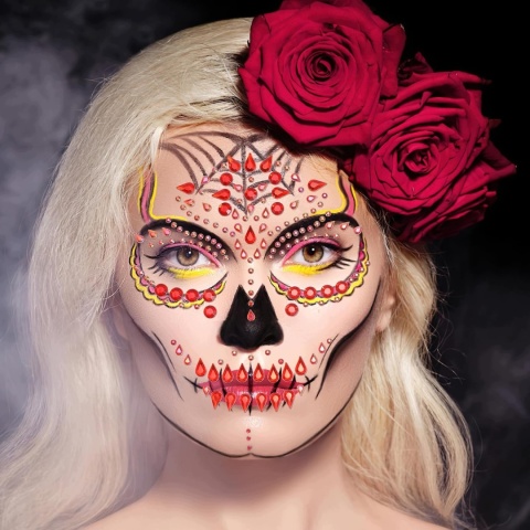 Naklejki Kryształki na Twarz Czaszka Halloween 6 szt. Dia de los Muertos