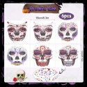 Naklejki Kryształki na Twarz Czaszka Halloween 6 szt. Dia de los Muertos