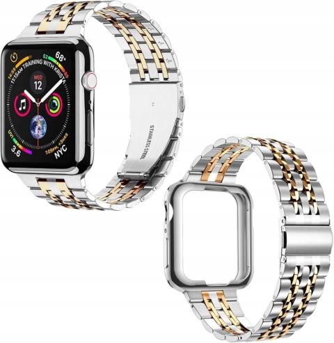 Pasek Apple Watch 44 42 mm Stalowy Bransoleta Etui Srebrny Różowe Złoto