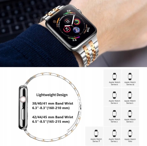Pasek Apple Watch 44 42 mm Stalowy Bransoleta Etui Srebrny Różowe Złoto