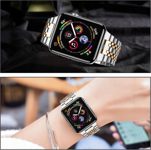 Pasek Apple Watch 44 42 mm Stalowy Bransoleta Etui Srebrny Różowe Złoto