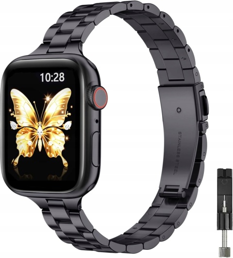 Pasek Bransoleta GEARYOU do Apple Watch 38 40 41 mm Metalowa Czarna