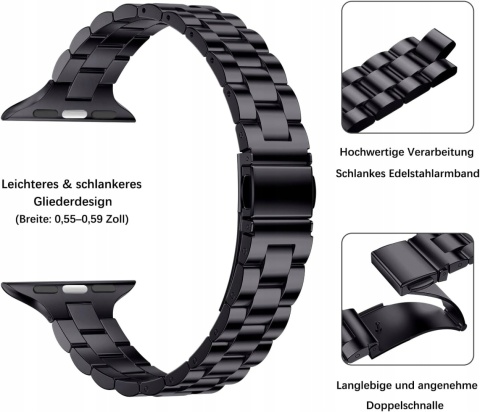 Pasek Bransoleta GEARYOU do Apple Watch 38 40 41 mm Metalowa Czarna