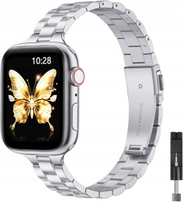 Pasek Bransoleta Metalowa GEARYOU do Apple Watch 38 40 41 42 mm Srebrny