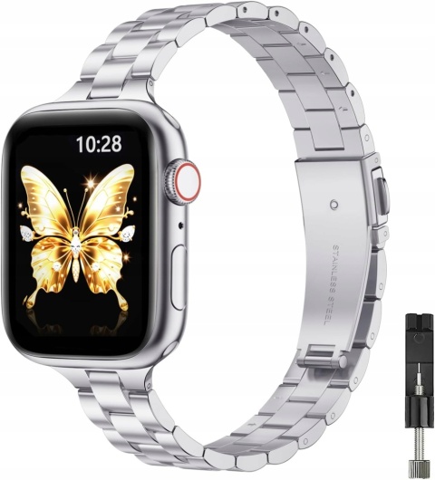 Pasek Bransoleta Metalowa GEARYOU do Apple Watch 38 40 41 42 mm Srebrny