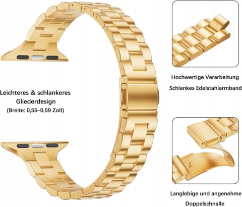 Pasek Bransoleta do Apple Watch 38 40 41 42 mm Metalowa Złota GEARYOU
