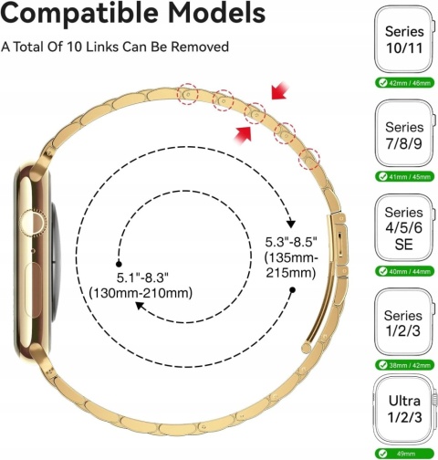 Pasek Bransoleta do Apple Watch 38 40 41 42 mm Metalowa Złota QAZNZ