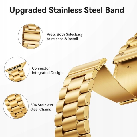 Pasek Bransoleta do Apple Watch 38 40 41 42 mm Metalowa Złota QAZNZ