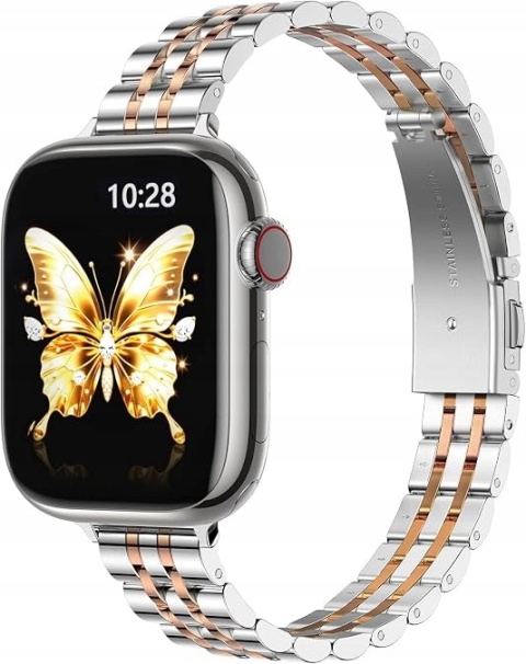 Pasek Bransoleta do Apple Watch 42 44 45 46 49 mm Srebro Różowe Złoto
