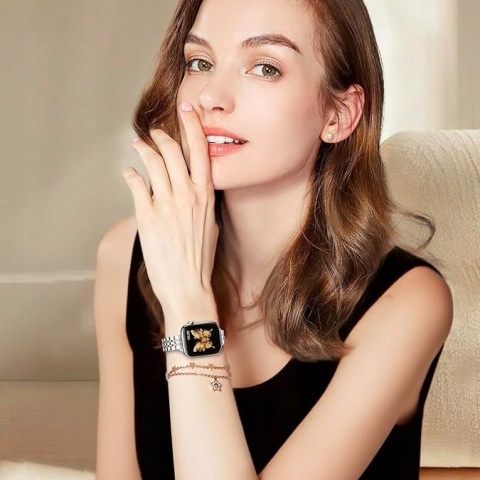Pasek Bransoleta do Apple Watch 42 44 45 46 49 mm Srebro Różowe Złoto