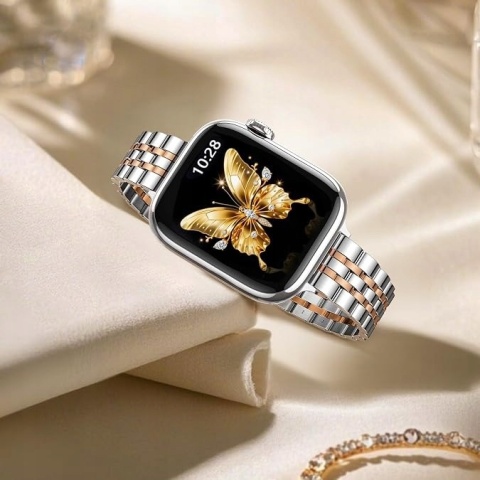 Pasek Bransoleta do Apple Watch 42 44 45 46 49 mm Srebro Różowe Złoto