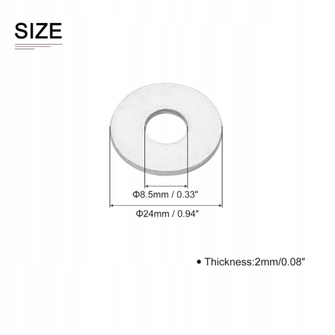 Podkładki płaskie M8 8,5x24x2 mm stal nierdzewna A2 304 20 szt. DTGN