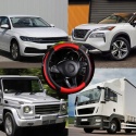Pokrowiec na kierownicę skórzany antypoślizgowy czarno-czerwony AUTO