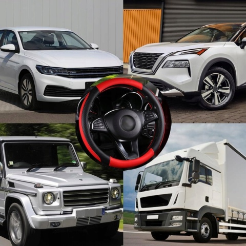Pokrowiec na kierownicę skórzany antypoślizgowy czarno-czerwony AUTO