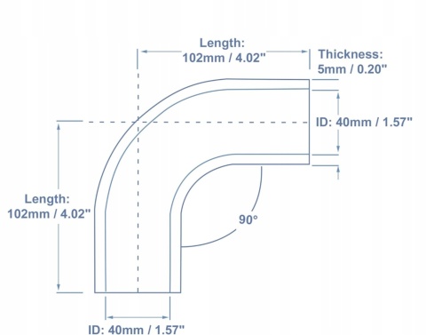 Rura do układu chłodzenia silikonowy Wąż niebieski 90° 5x40x102mm