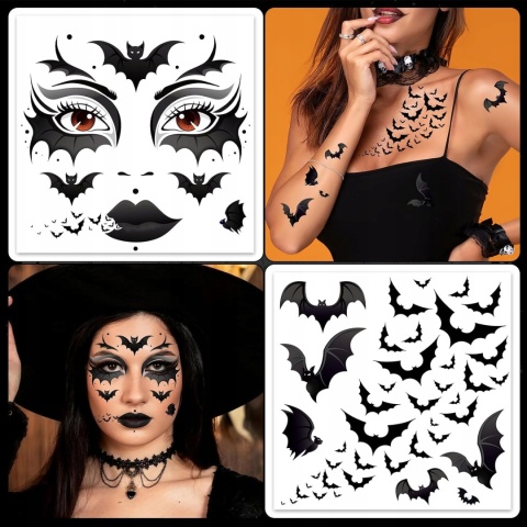 Tatuaże Tymczasowe Nietoperze Halloween na Twarz Ciało 4 Arkusze HOWAF