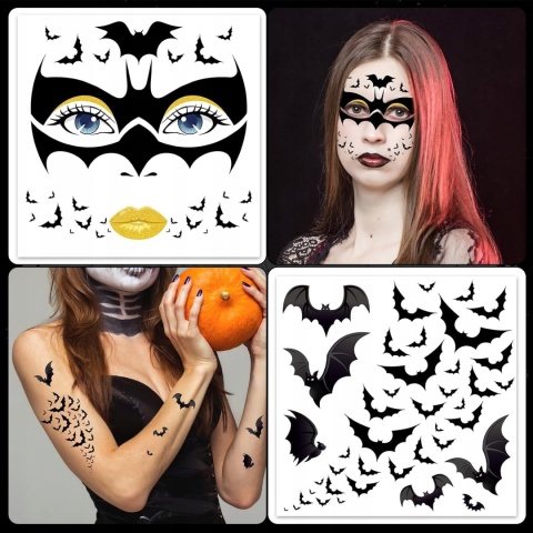 Tatuaże Tymczasowe Nietoperze Halloween na Twarz Ciało 4 Arkusze HOWAF