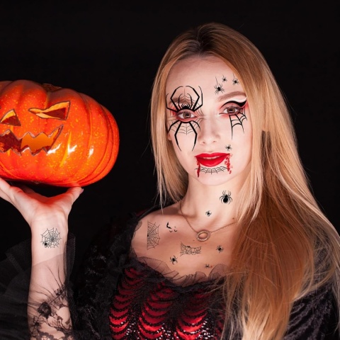 Tatuaże Tymczasowe Pająk Pajęczyna Twarz Ciało Halloween 4 Arkusze HOWAF