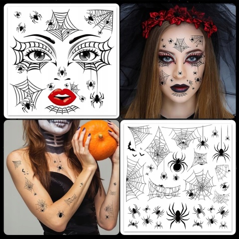 Tatuaże Tymczasowe Pająk Pajęczyna Twarz Ciało Halloween 4 Arkusze HOWAF