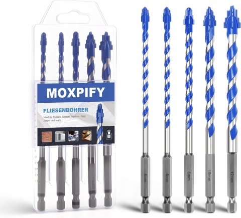Wiertła do Płytek Gresu Ceramiki Szkła 6-12mm 150mm HEX MOXPIFY 5 sztuk