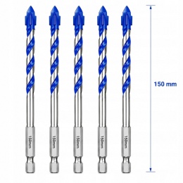 Wiertła do Płytek Gresu Ceramiki Szkła 6x150 mm HEX 6,35 mm 5 szt MOXPIFY