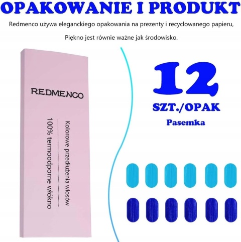 Włosy Doczepiane Clip-In Niebieskie Turkusowe Pasemka Klipsy 12 sztuk