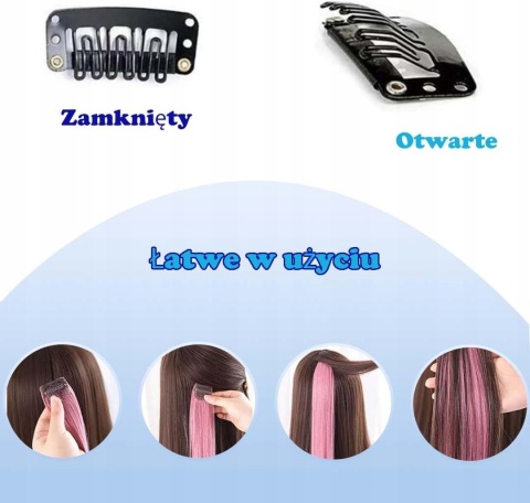 Włosy Doczepiane Clip-In Niebieskie Turkusowe Pasemka Klipsy 12 sztuk