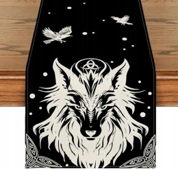 Bieżnik dekoracja na Halloween w kolorze białym i czarnym 40x180 cm Wilk