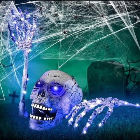 Czaszka szkielet pajęczyna dekoracje LED na Halloween świecące zestaw