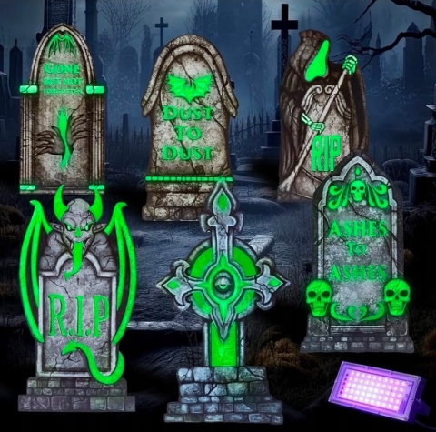 DEKORACJE HALLOWEENOWE 38 CM NA ZEWNĄTRZ CMENTARZ NAGROBKI FLUORESCENCYJNE