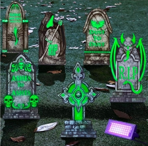 DEKORACJE HALLOWEENOWE 38 CM NA ZEWNĄTRZ CMENTARZ NAGROBKI FLUORESCENCYJNE