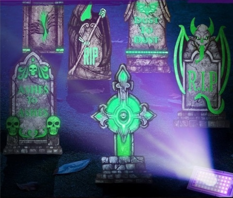 DEKORACJE HALLOWEENOWE 38 CM NA ZEWNĄTRZ CMENTARZ NAGROBKI FLUORESCENCYJNE