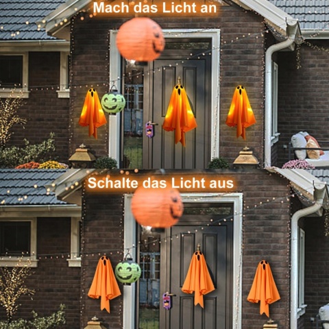 DUCHY HALLOWEEN LED 3 SZT WISZĄCE PODŚWIETLANE DEKORACJE POMARAŃCZOWE