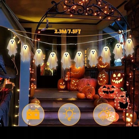 Dekoracja LED na Halloween w kształcie duchów z pilotem 2,3 m