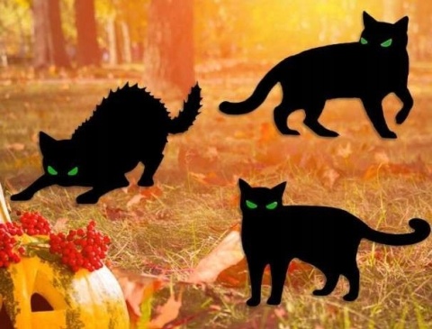 Dekoracja ogrodowa czarny kot wbijana plastikowa na Halloween 3 sztuki