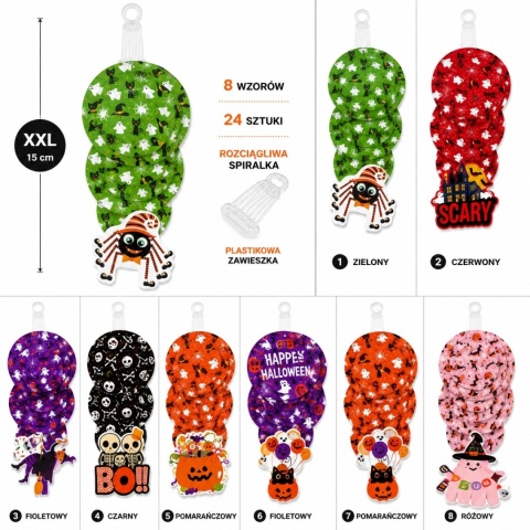 Dekoracje Halloween Zawieszki 24 szt 8 Wzorów Ozdoby Dynie Duchy Czaszki