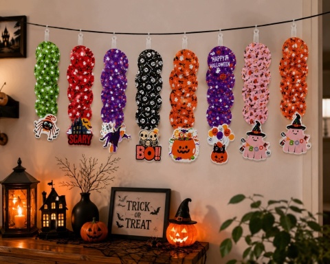 Dekoracje Halloween Zawieszki 24 szt 8 Wzorów Ozdoby Dynie Duchy Czaszki