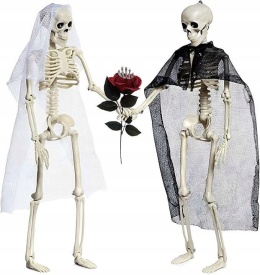 Dekoracje na Halloween szkielety z różą ruchome 40,5cm Zestaw 2szt